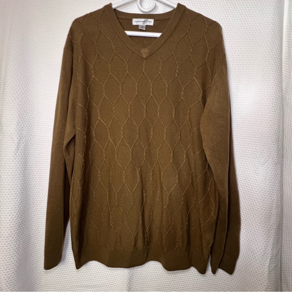 Cypress‎ Links Mens Size XL Classic Textured V-Neck Sweater Vintage Rich Brown